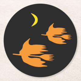 ナイトタイムブルームライド – ハロウィーンの魔女のイメージ。 ラウンドペーパーコースター