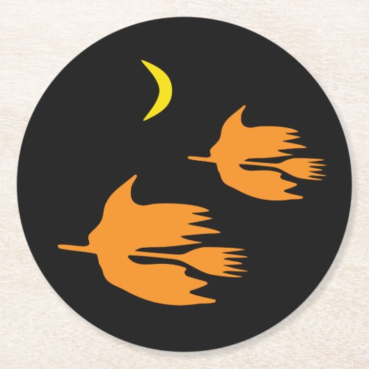 ナイトタイムブルームライド – ハロウィーンの魔女のイメージ。 ラウンドペーパーコースター (正面)