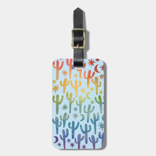 ナイトデザートカクティレインボーブルーパタン水彩 ラゲッジタグ (正面縦)
