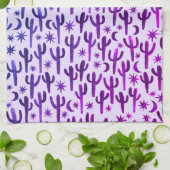 ナイトデザートサグアーロカッティ模様の水色 キッチンタオル (折り畳み)