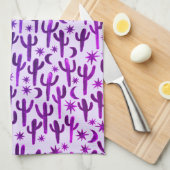 ナイトデザートサグアーロカッティ模様の水色 キッチンタオル (四つ折り)