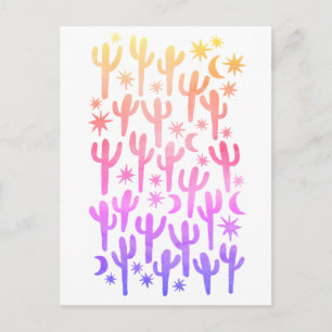 ナイトデザートサグアーロサボスサンセットウォーターカラー ポストカード