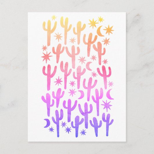 ナイトデザートサグアーロサボスサンセットウォーターカラー ポストカード (正面)