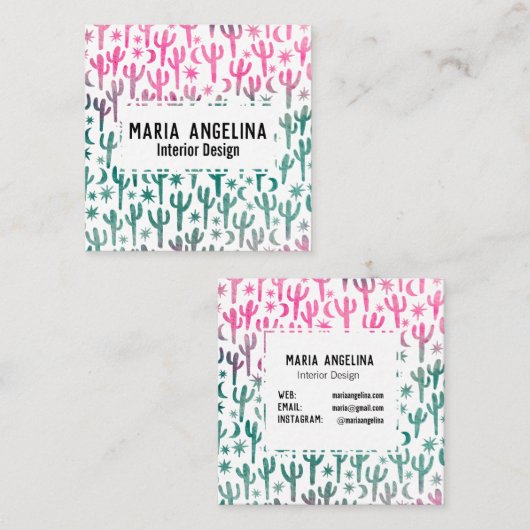 ナイトデザートサボスムーンスターウォーターカラーピンク スクエア名刺 (正面/裏面)