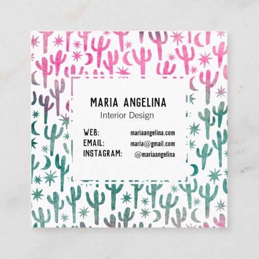 ナイトデザートサボスムーンスターウォーターカラーピンク スクエア名刺 (裏面)