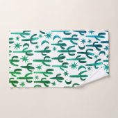 ナイトデザートサボテン水彩パターングリーンブルー バスタオルセット (ハンドタオル)