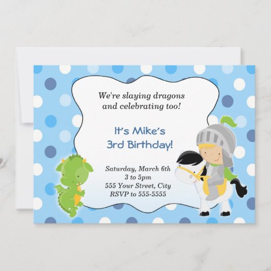 ナイトドラゴン招待状ボーイバースデーパーティーブルー 招待状 (正面)