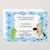 ナイトドラゴン招待状ボーイバースデーパーティーブルー 招待状 (正面/裏面)