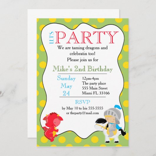 ナイトドラゴン招待状子供の誕生日パーティー 招待状 (正面/裏面)