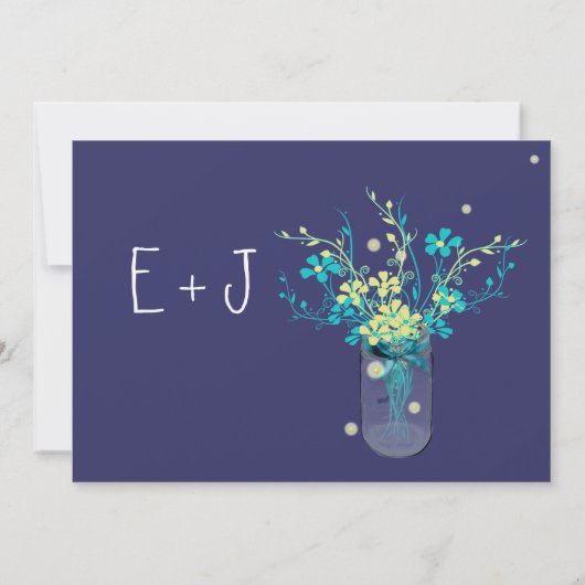 ナイトネ結婚ミーアクアイエローフラワーメイソンジャー 招待状 (裏面)