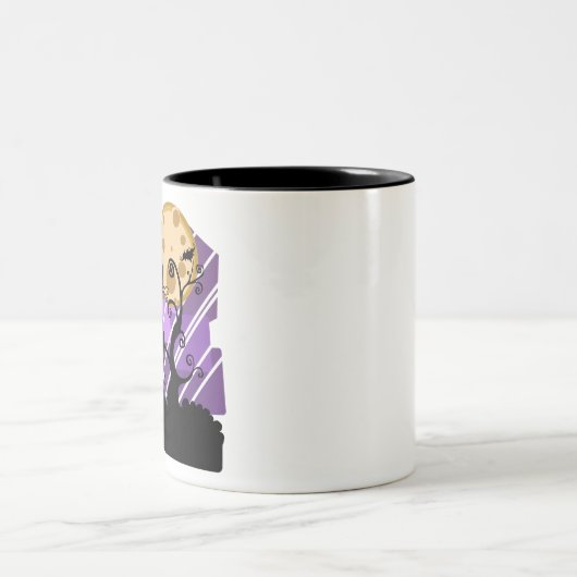 ナイトハロウィーンムーンキャットツリーアウトアウトアウルこうもり ツートーンマグカップ (中央)