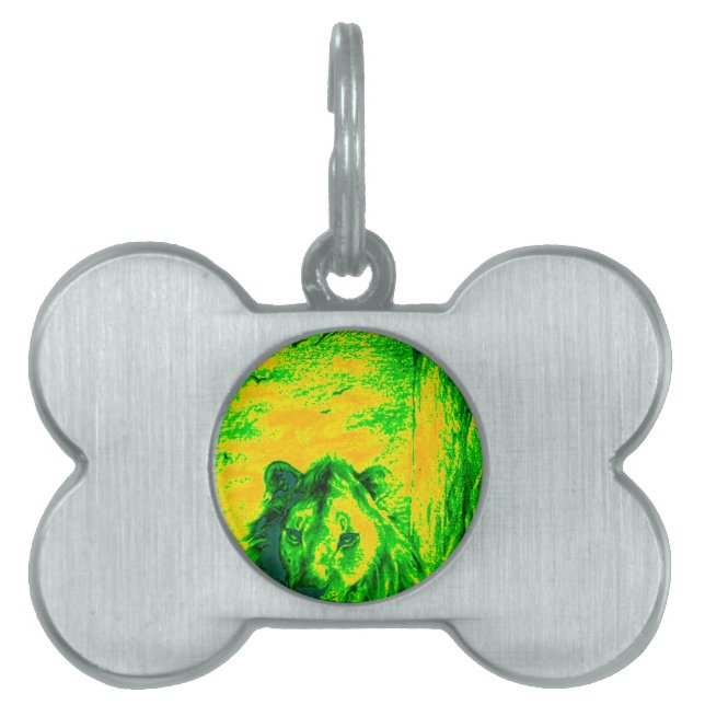 ナイトビジョンライオンアート蛍光プリント ペットネームタグ (正面)