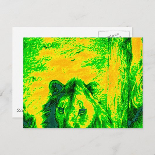 ナイトビジョンライオンアート蛍光プリント ポストカード (正面/裏面)