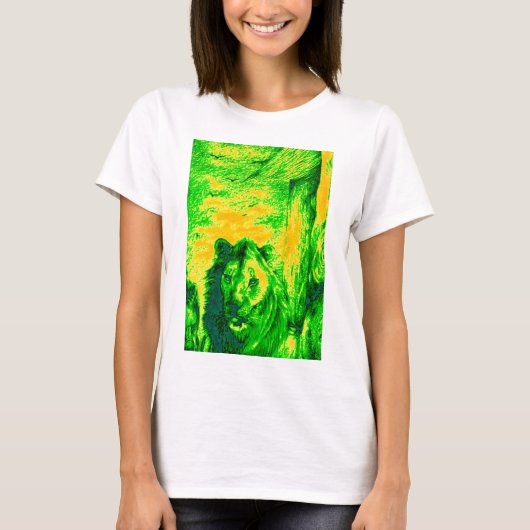 ナイトビジョンライオンアート蛍光プリント Tシャツ (正面)