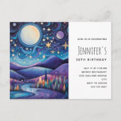 ナイトビッお洒落グムーンランドスケープ誕生日 インビテーションポストカード (正面)