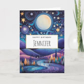 ナイトビッお洒落グムーンランドスケープ誕生日 カード (正面)