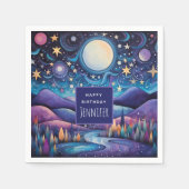ナイトビッお洒落グムーンランドスケープ誕生日 スタンダードカクテルナプキン (正面)