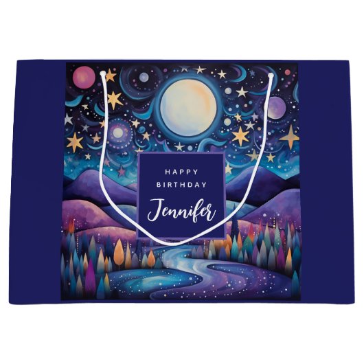 ナイトビッお洒落グムーンランドスケープ誕生日 ラージペーパーバッグ (正面)