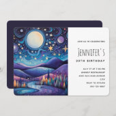 ナイトビッお洒落グムーンランドスケープ誕生日 招待状 (正面/裏面)