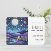 ナイトビッお洒落グムーンランドスケープ誕生日 招待状 (スタンド正面)
