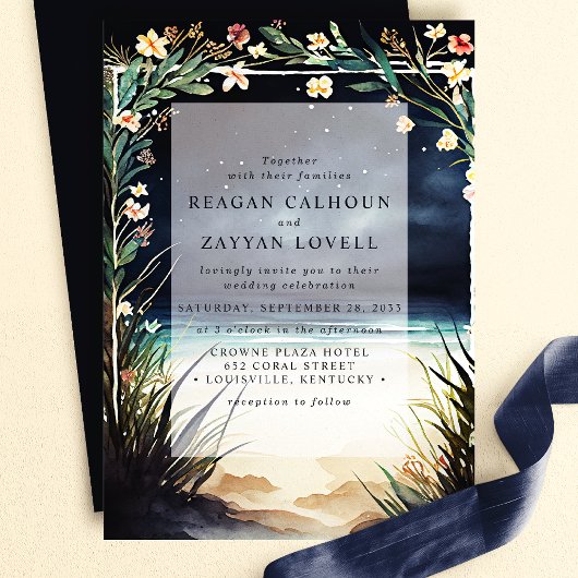 ナイトビーチシーンウェディング 招待状