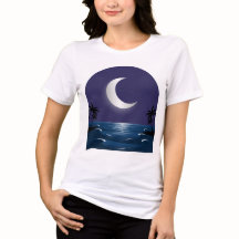 ナイトビーチ - 月明かりのシルエットTシャツ