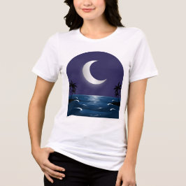 ナイトビーチ - 月明かりのシルエットTシャツ トライブレンドTシャツ