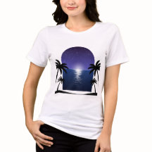 ナイトビーチ - 月明かりのパームリフレクションTシャツ
