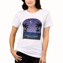 ナイトビーチ - 波の上の月 Tシャツ