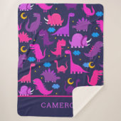 ナイトピンクパープルガールズの恐竜パーソナライズされた シェルパブランケット (正面)