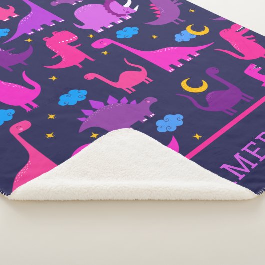 ナイトピンクパープルガールズの恐竜パーソナライズされた シェルパブランケット (3/4)
