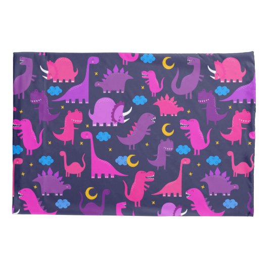 ナイトピンクパープルガールズの恐竜パーソナライズされた 枕カバー (裏面)