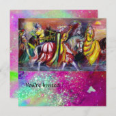 ナイトピンクパープルブルースパークルの馬のライダー 招待状 (正面/裏面)