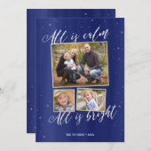 ナイトフォト静かクリスマスカード、ネイビーブルー金ゴールド シーズンカード (正面/裏面)