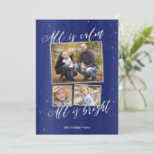 ナイトフォト静かクリスマスカード、ネイビーブルー金ゴールド シーズンカード (スタンド正面)