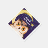 ナイトフクロウパープルスリーバースランバーバースデーパーティー スタンダードカクテルナプキン (角)