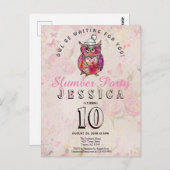 ナイトフクロウ誕生日スランバーパーティの招待状 ポストカード (正面/裏面)