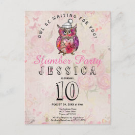 ナイトフクロウ誕生日スランバーパーティの招待状 ポストカード