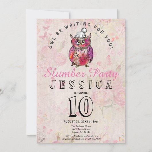 ナイトフクロウ誕生日スランバーパーティー 招待状 (正面)