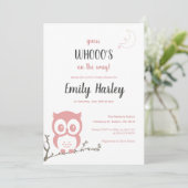 ナイトフクロウ赤ちゃんガールピンクシャワー招待状 招待状 (スタンド正面)