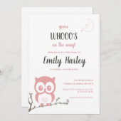 ナイトフクロウ赤ちゃんガールピンクシャワー招待状 招待状 (正面/裏面)