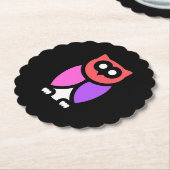 ナイトフクロウ、美しいピンクと赤、抽象芸術アートポップ・アートの ペーパーコースター (アングル)