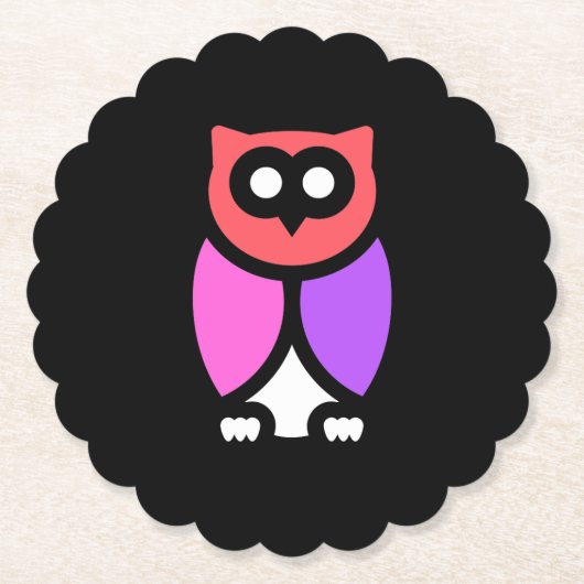 ナイトフクロウ、美しいピンクと赤、抽象芸術アートポップ・アートの ペーパーコースター (正面)