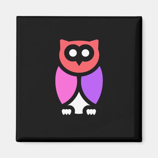 ナイトフクロウ、美しいピンクと赤、抽象芸術アートポップ・アートの マグネット (正面)