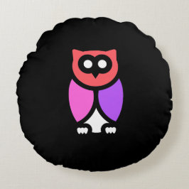 ナイトフクロウ、美しいピンクと赤、抽象芸術アートポップ・アートの ラウンドクッション