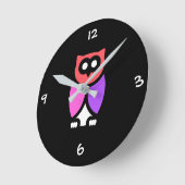 ナイトフクロウ、美しいピンクと赤、抽象芸術アートポップ・アートの ラウンド壁時計 (傾斜)