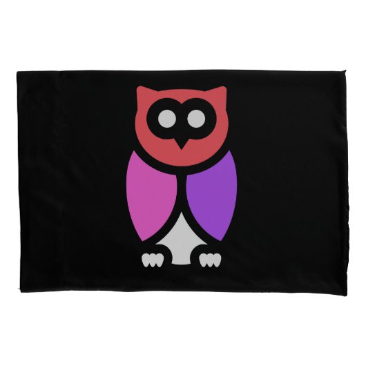 ナイトフクロウ、美しいピンクと赤、抽象芸術アートポップ・アートの 枕カバー (正面)