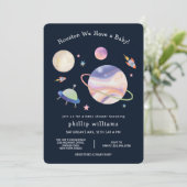 ナイトブラックギャラクシー宇宙月星ベビーシャワー 招待状 (スタンド正面)