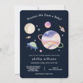 ナイトブラックギャラクシー宇宙月星ベビーシャワー 招待状 (正面)