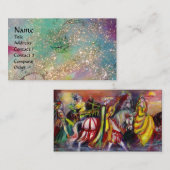 ナイトブルーの馬のライダーティール（緑がかった色）、金ゴールドのキラキラ 名刺 (正面/裏面)